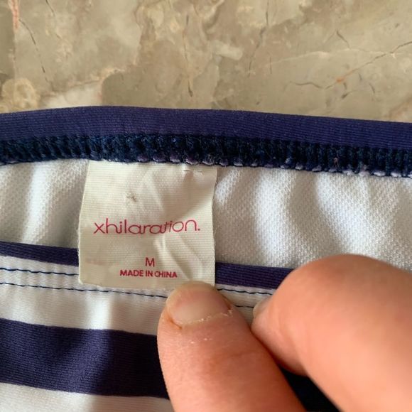 Xhilaration blue/white stripes swim bikini bottom, size Medium - Picture 2 of 5